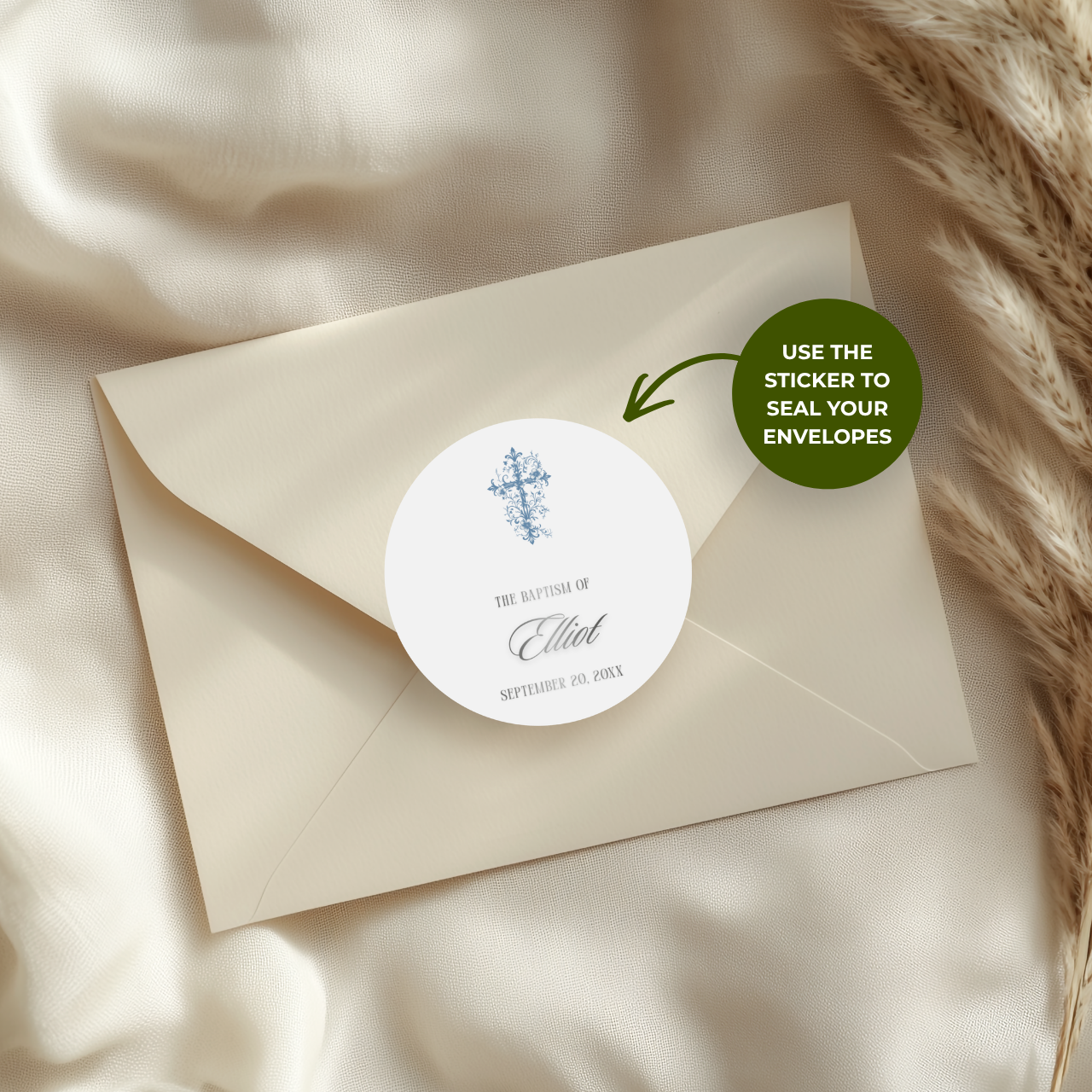 Ornate Cross | Name & Date | Personalized Baptism Stickers