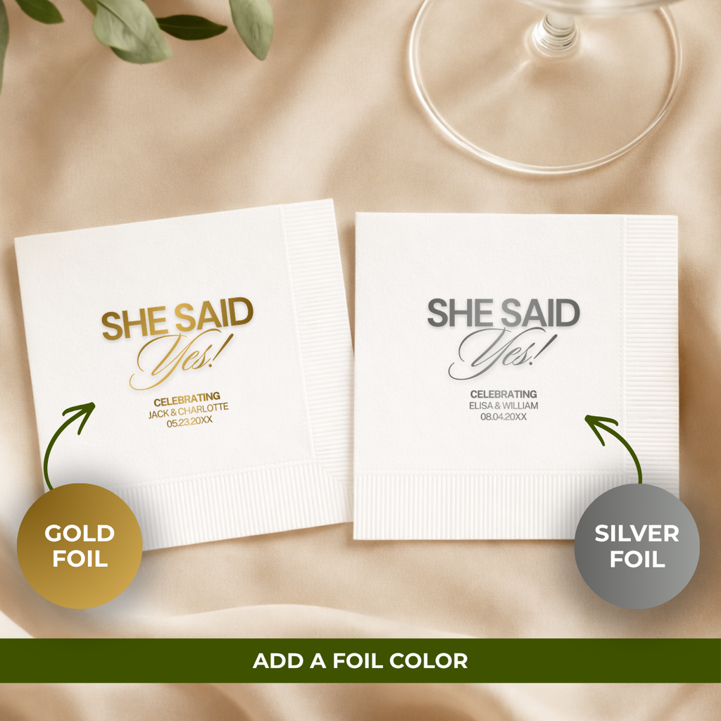 She Said Yes Bold | Names & Date | Personalized Engagement Napkins