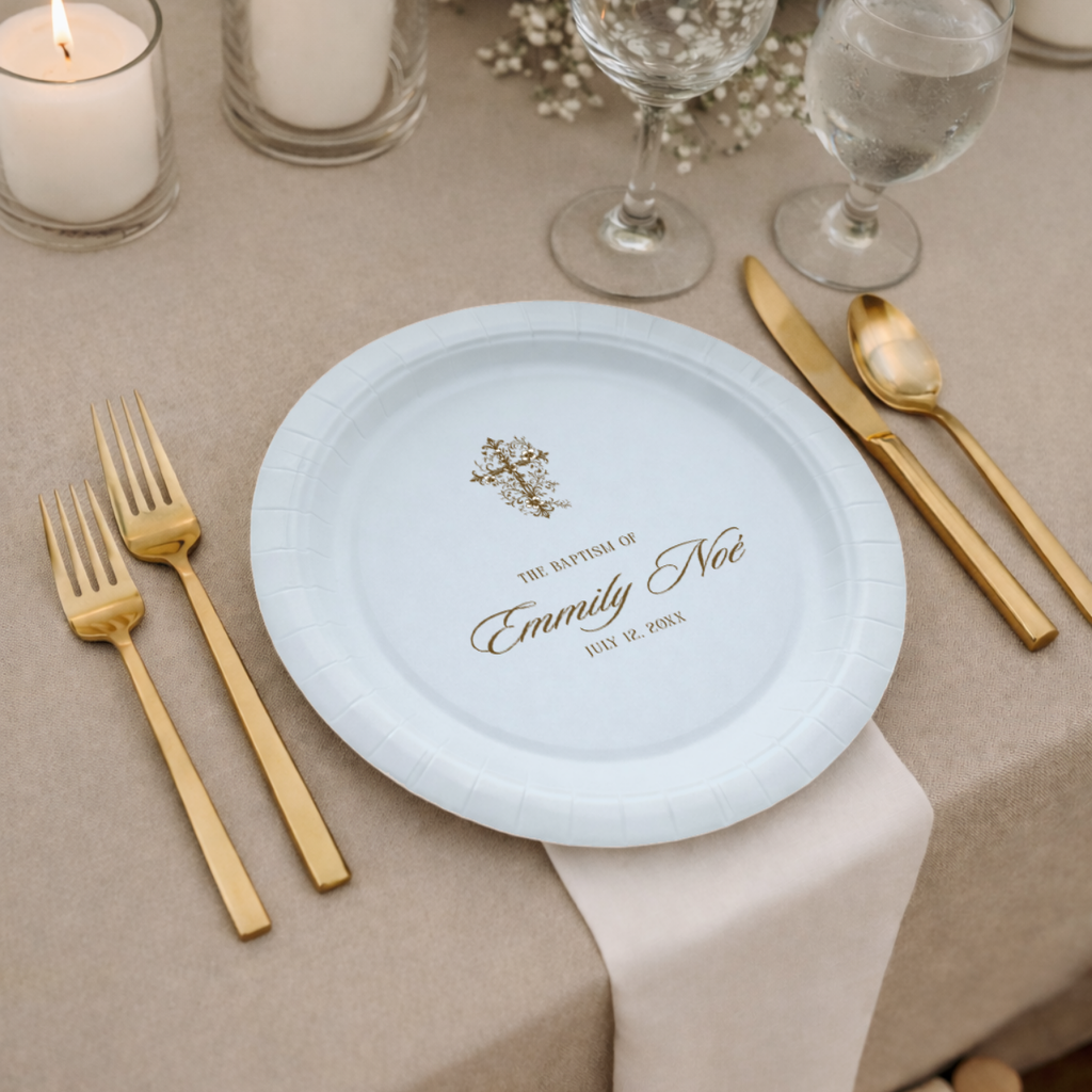 Ornate Cross | Name & Date | Personalized Baptism Plates