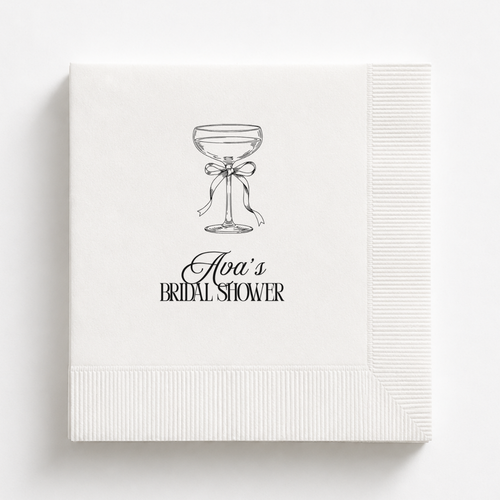 Coupe Glass & Bow bridal shower napkins personalized with a name