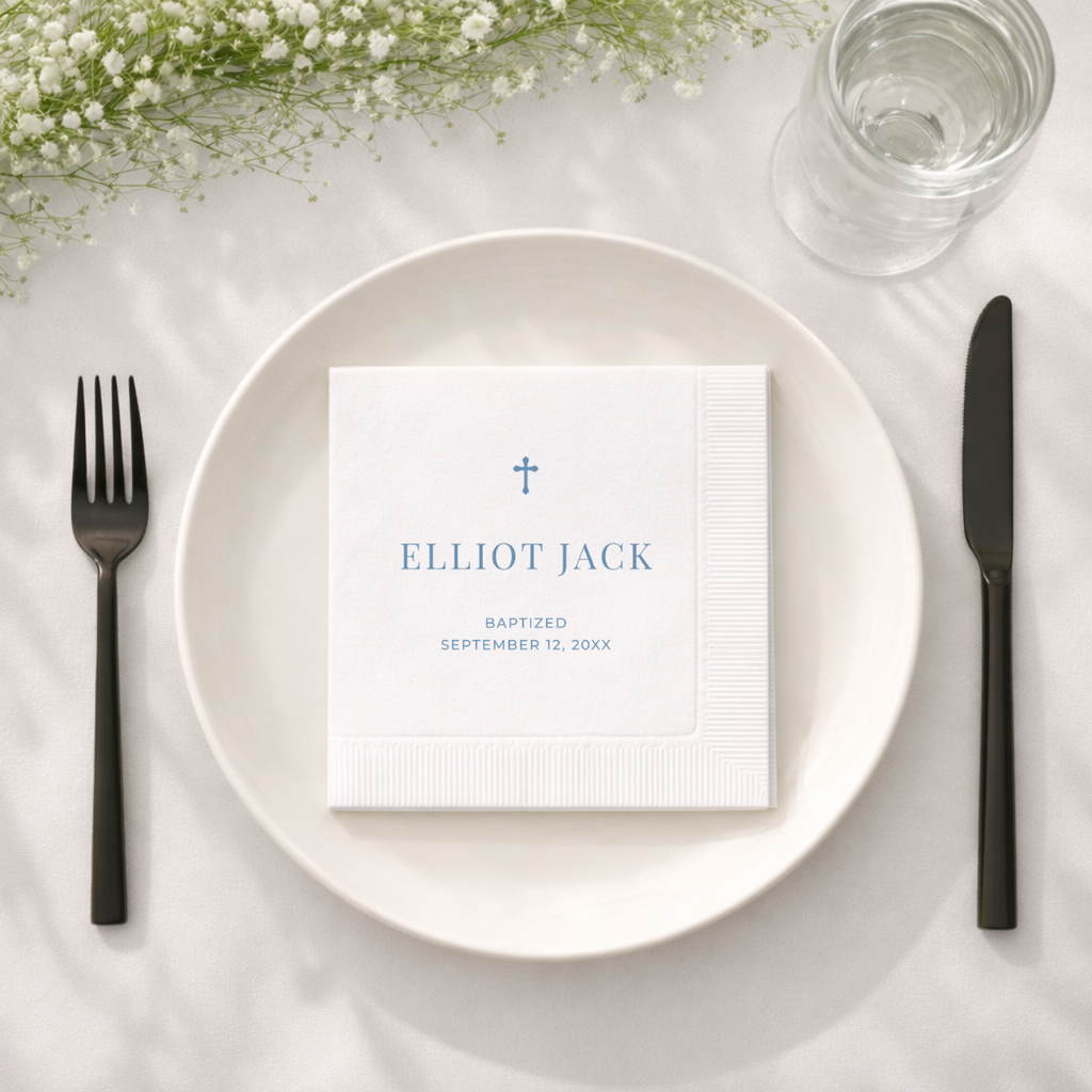 Minimal Cross | Name & Date | Personalized Baptism Napkins