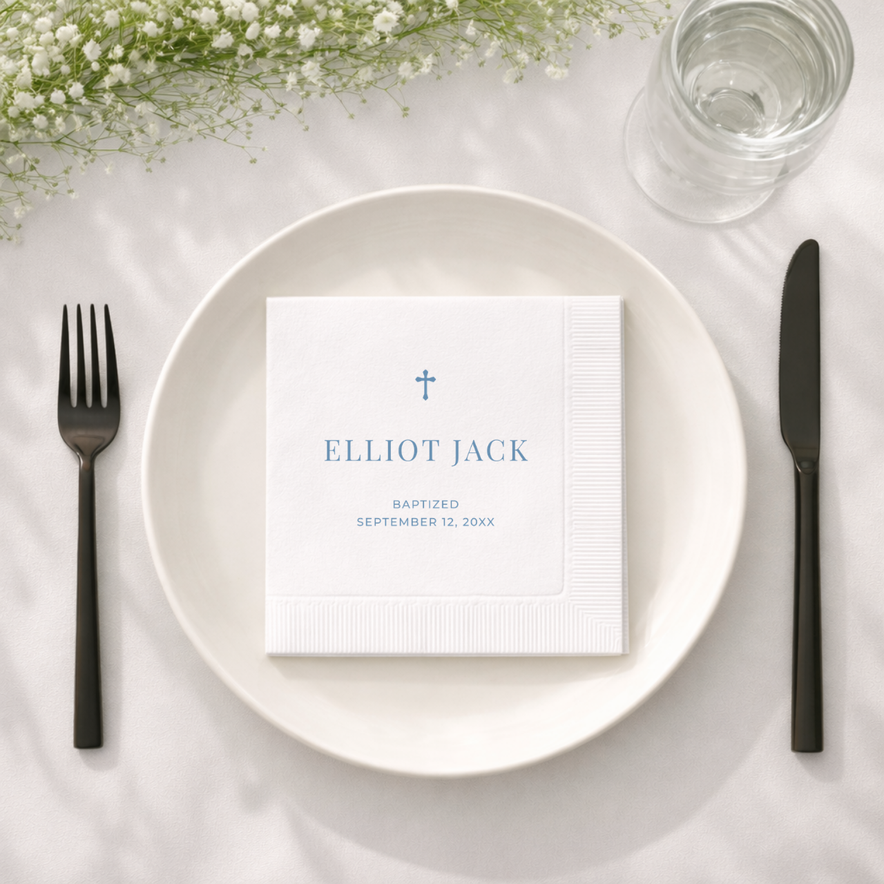 Minimal Cross | Name & Date | Personalized Baptism Napkins