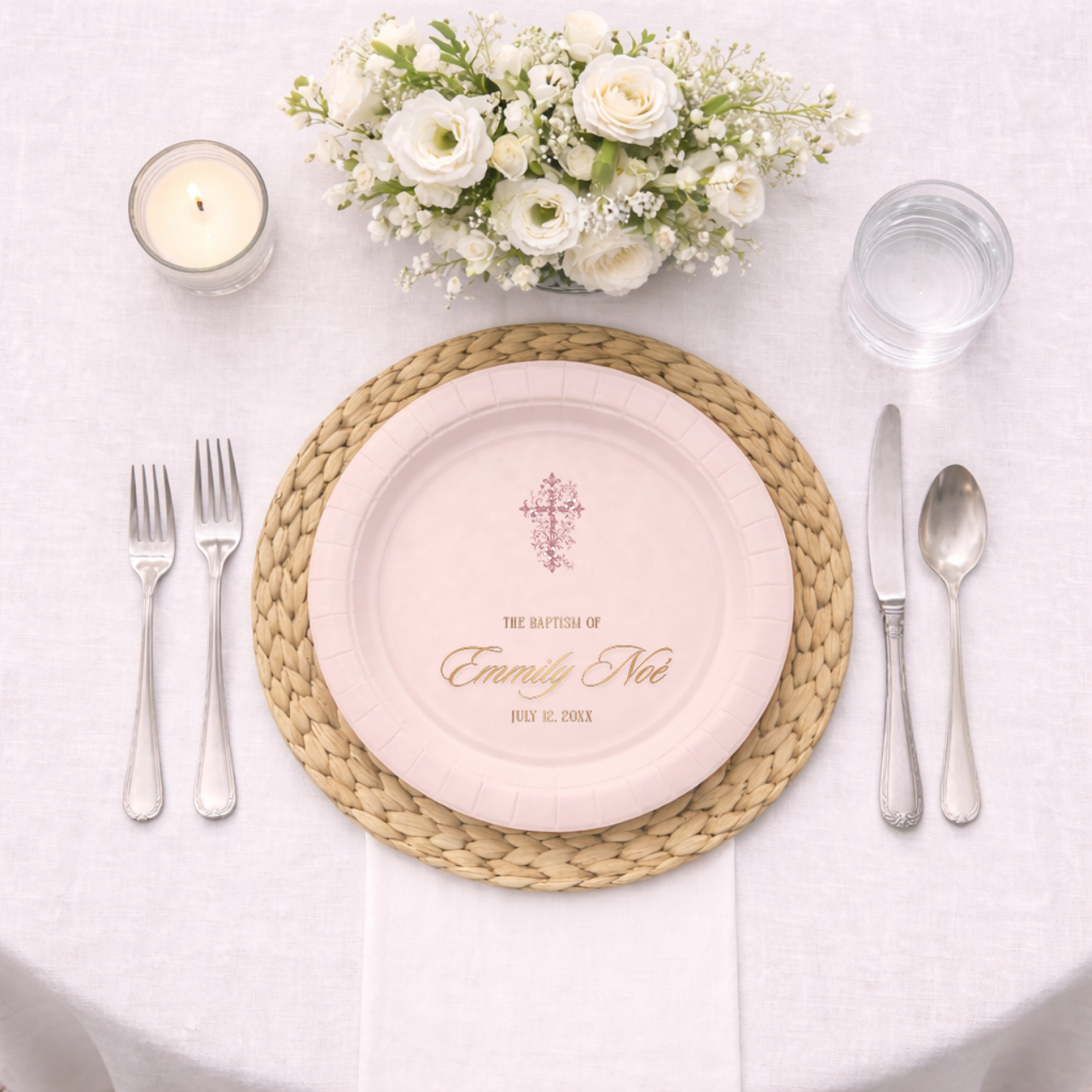 Ornate Cross | Name & Date | Personalized Baptism Plates