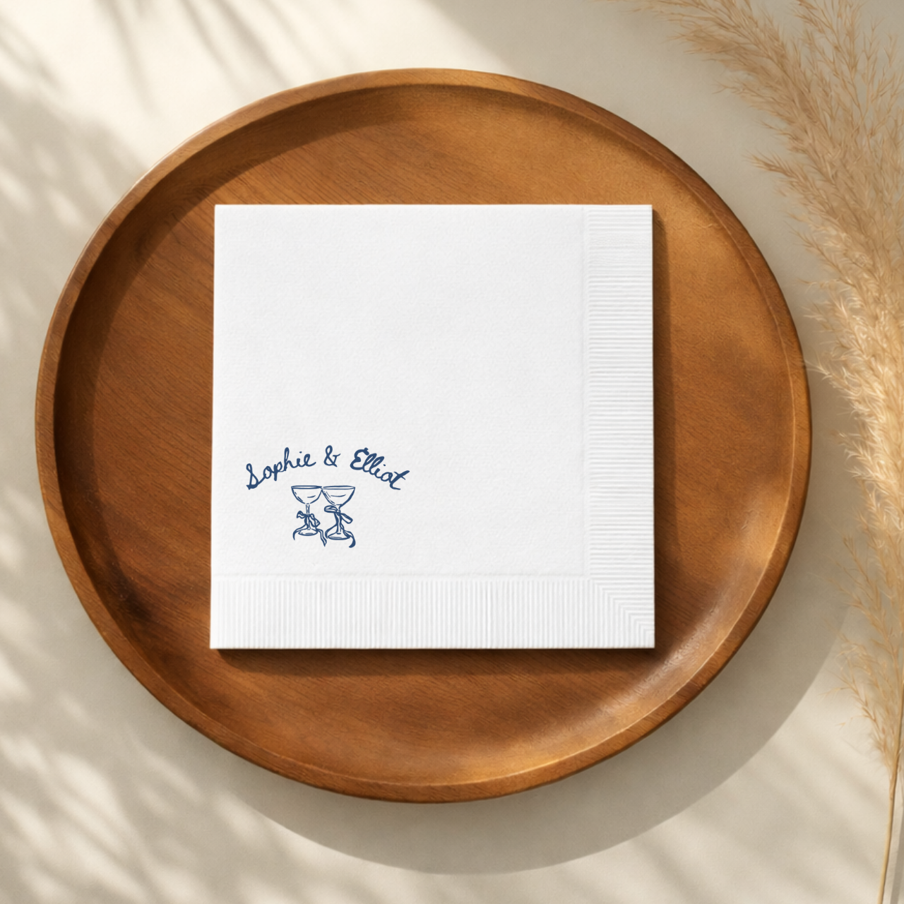 Cheers Coupes & Bows | Names & Date | Personalized Wedding Napkins