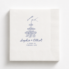 Champagne Tower Toast wedding napkins personalized with names and date