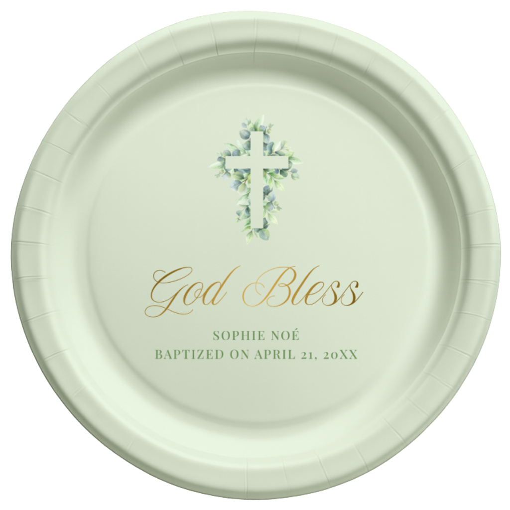 Eucalyptus Cross | Name & Date | Personalized Baptism Plates