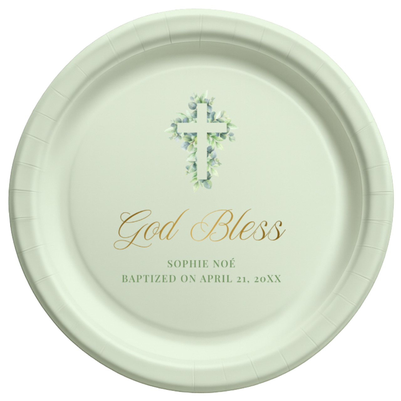 Eucalyptus Cross | Name & Date | Personalized Baptism Plates