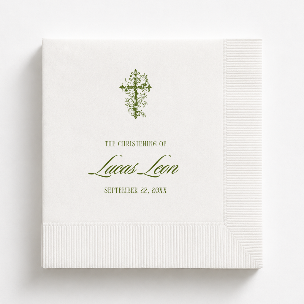Ornate Cross | Name & Date | Personalized Baptism Napkins