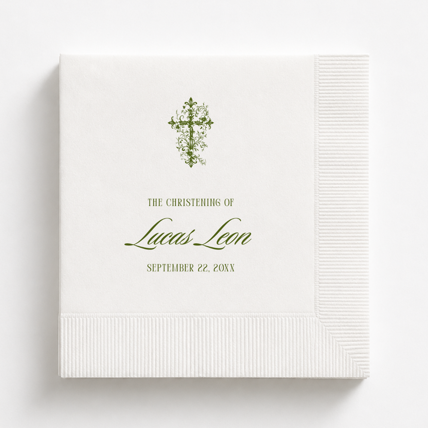 Ornate Cross | Name & Date | Personalized Baptism Napkins