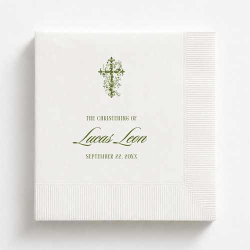 Ornate Cross | Name & Date | Personalized Baptism Napkins