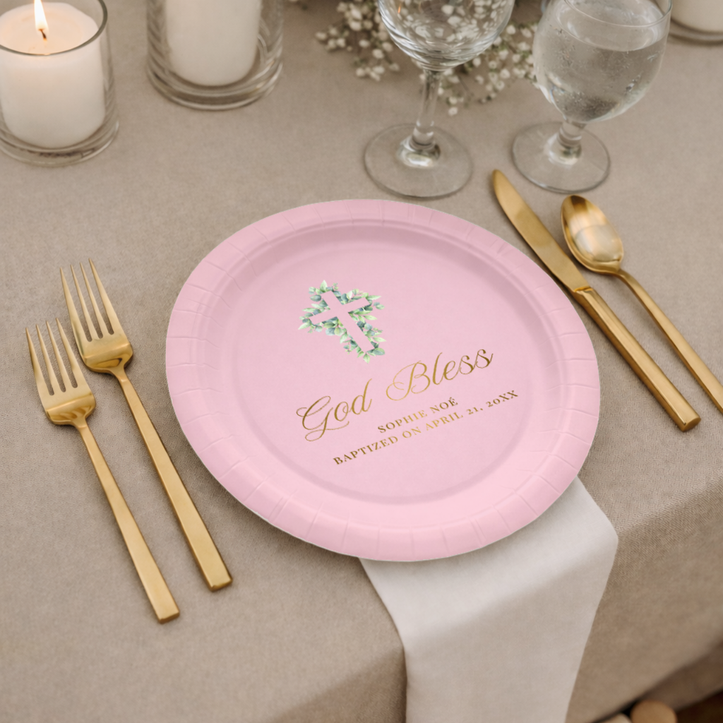 Eucalyptus Cross | Name & Date | Personalized Baptism Plates