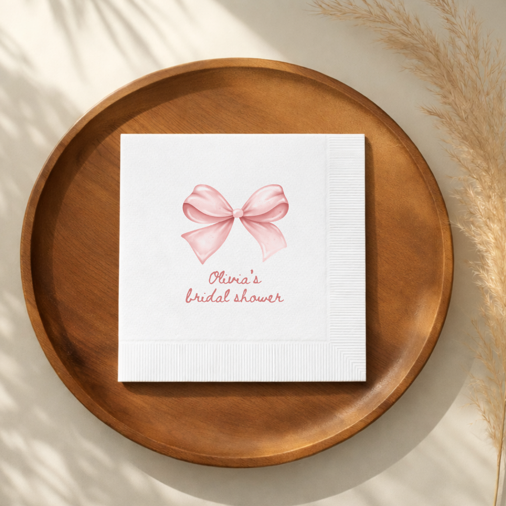 Custom bridal shower napkins with the Coquette Bow design
