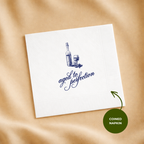 Custom birthday napkins in cocktail, luncheon and guest towel sizes, Aged to Perfection Vintage Wine Sketch design