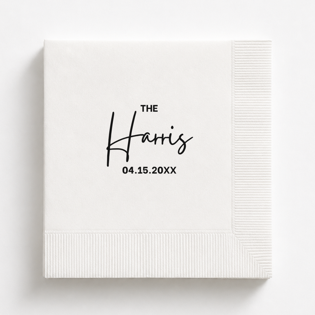 Classic Family Name Script | Family Name & Date | Personalized Wedding Napkins