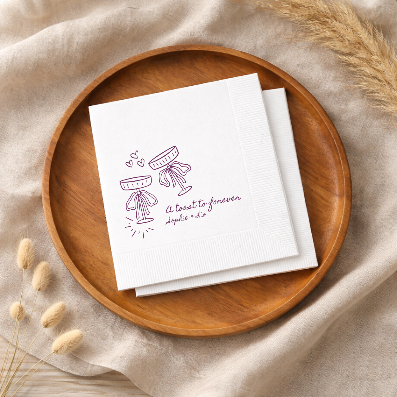 A Toast To Forever Coupes | Names & Date | Personalized Wedding Napkins