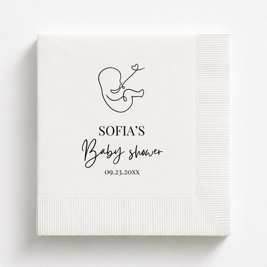 Baby On The Way baby shower napkins personalized with a name and date