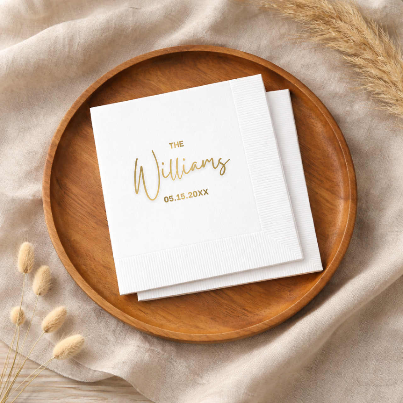 Classic Family Name Script | Family Name & Date | Personalized Wedding Napkins