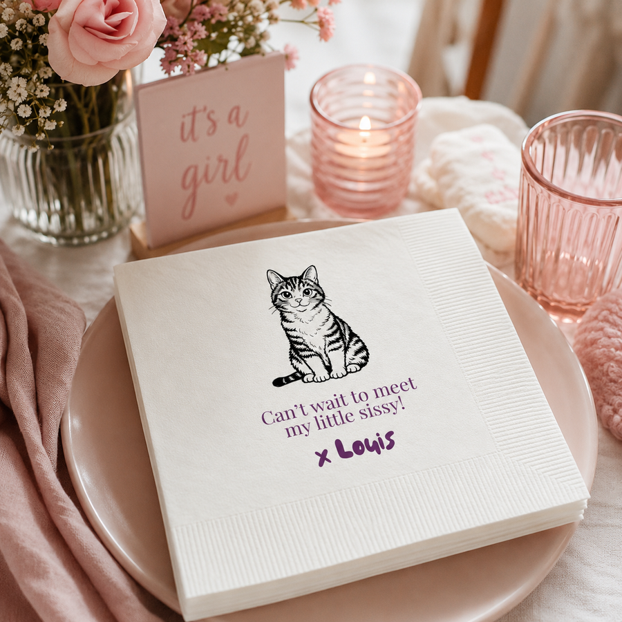 Pet Line Art Baby Announcement | Baby Shower Napkins