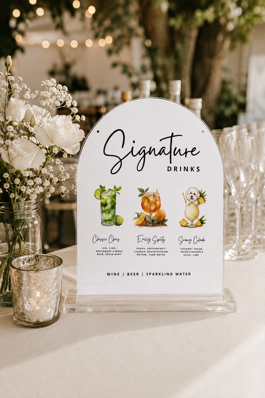 Signature Cocktails Pet Portrait | Custom Bar Sign | Acrylic Dome Shape