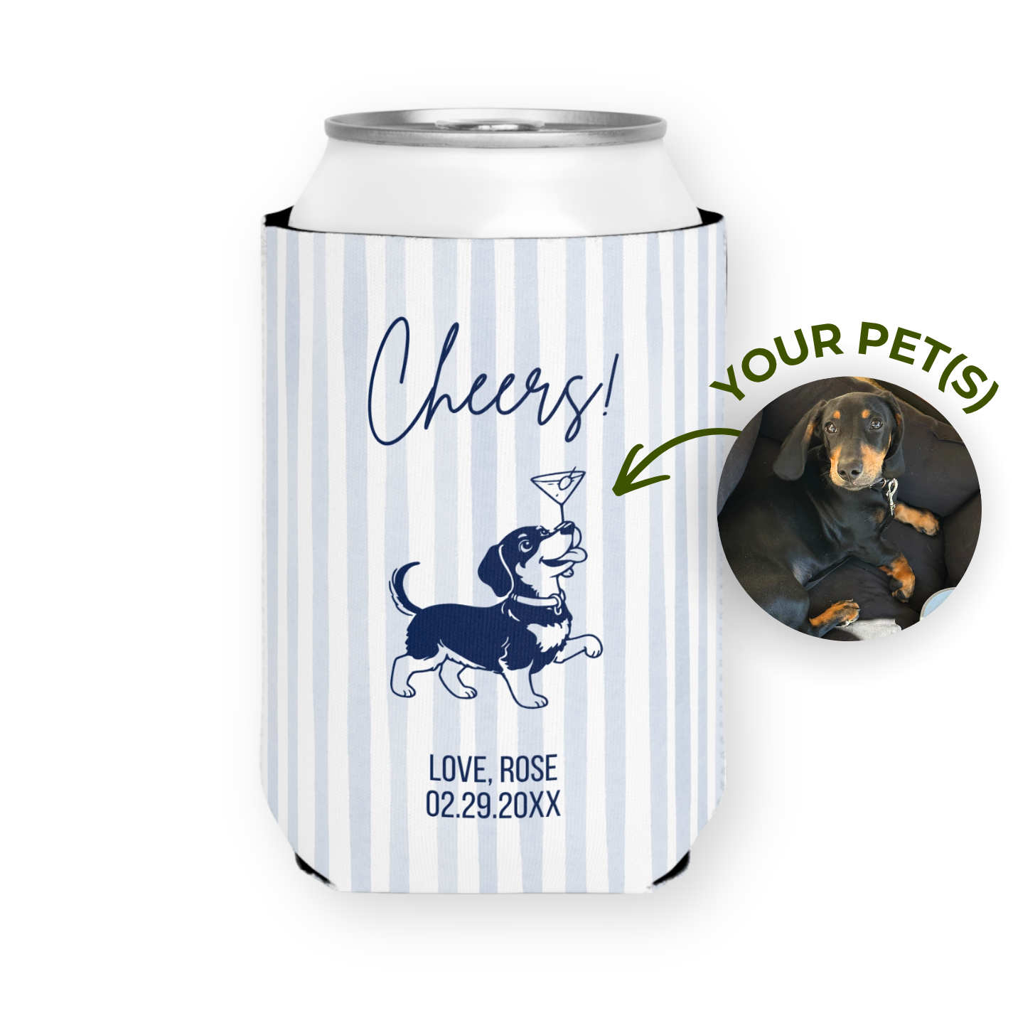 Drinks on Me Pet Portrait | Custom Dog Can Cooler