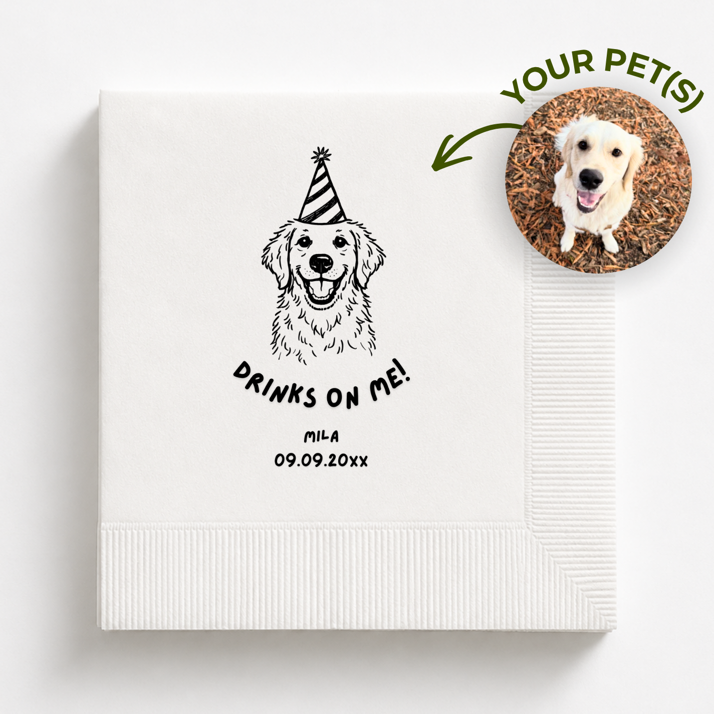 Drinks on Me Pet Portrait | Custom Pet Napkins