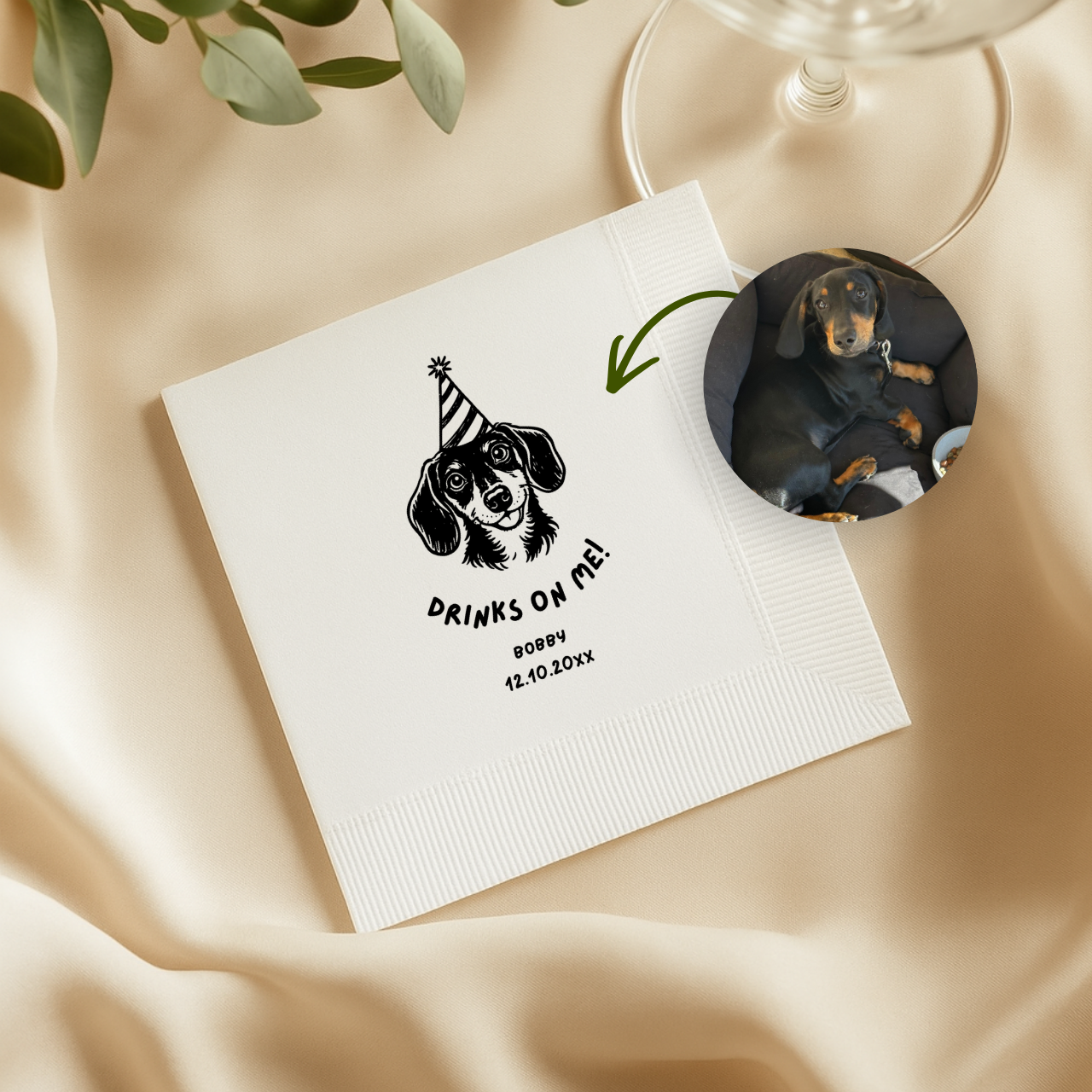 Drinks on Me Pet Portrait | Custom Pet Napkins