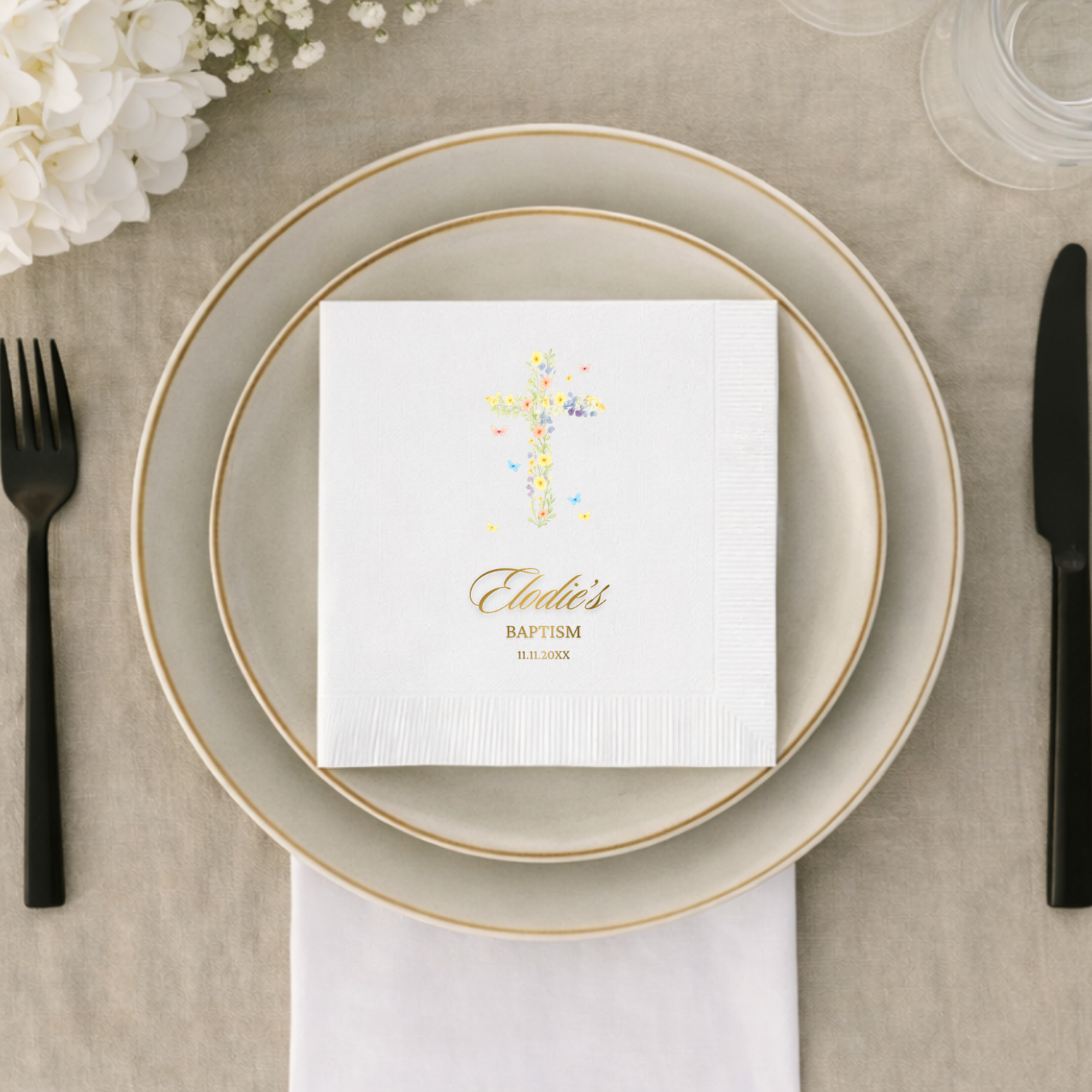 Floral Cross | Baptism Napkins