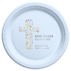 Floral Cross God Bless | Name & Date | Personalized Baptism Plates