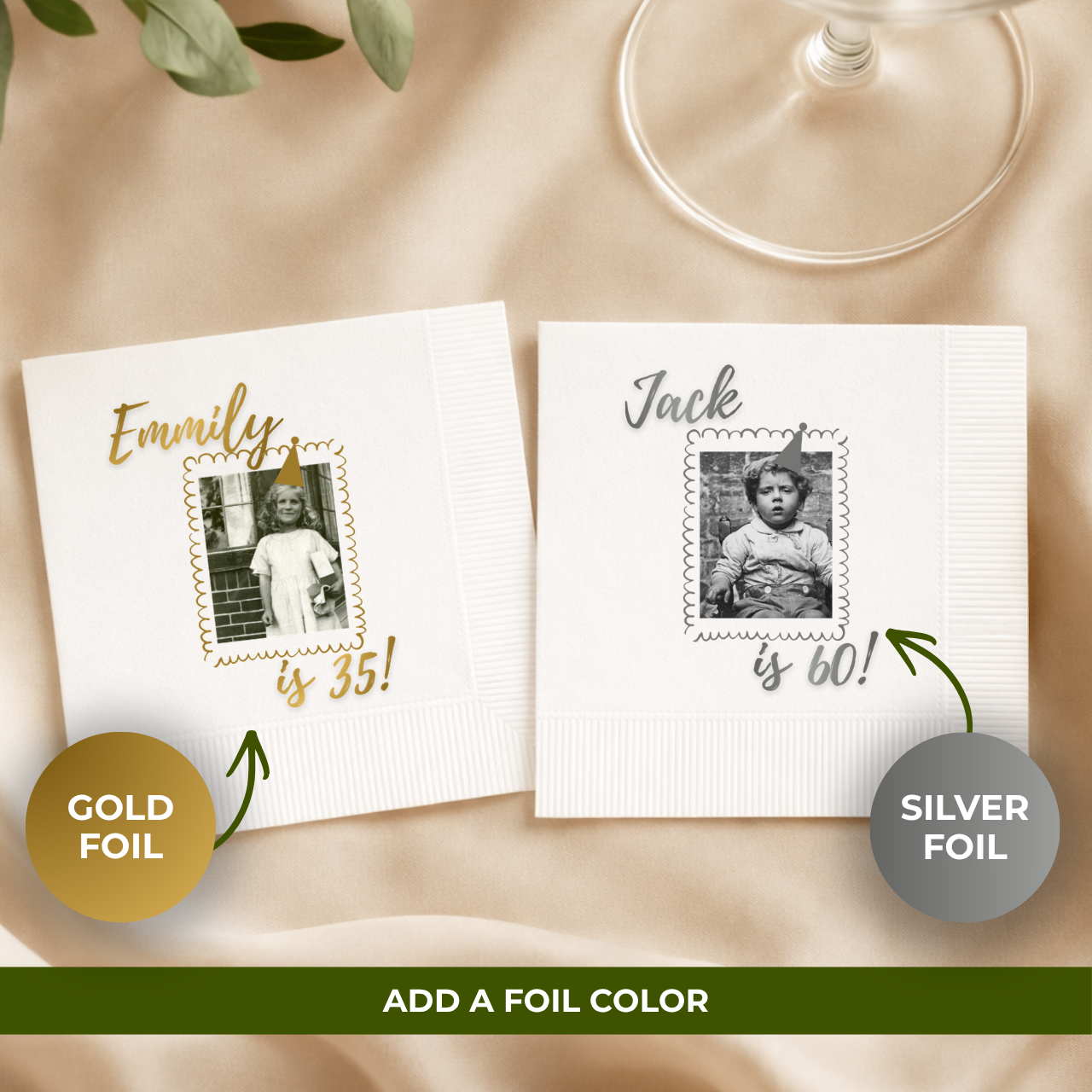 Photo & Party Hat | Name & Age | Personalized Birthday Napkins