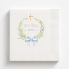 Greenery Wreath & Bow | Name & Date | Personalized Baptism Napkins