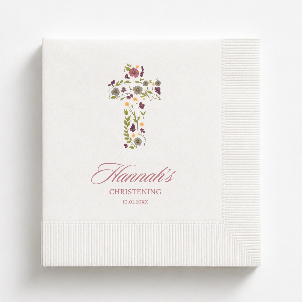 Floral Cross | Name & Date | Personalized Baptism Napkins