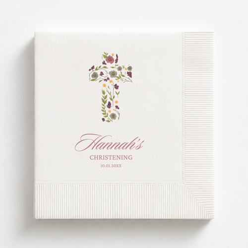 Floral Cross | Name & Date | Personalized Baptism Napkins