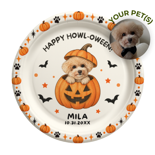 Custom Howl-oween Dog Paper Plates