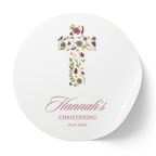 Floral Cross Christening | Name & Date | Personalized Baptism Stickers