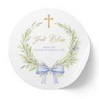 Greenery Wreath & Bow | Name & Date | Personalized Baptism Stickers
