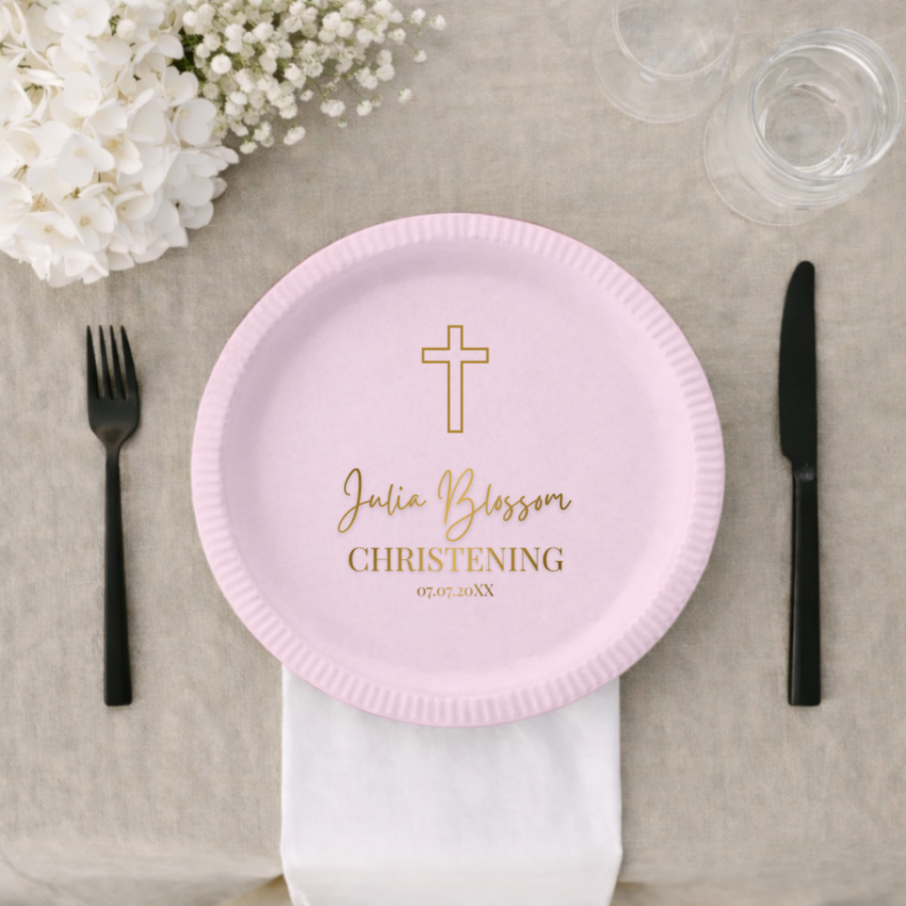 Outline Cross | Name & Date | Personalized Baptism Plates