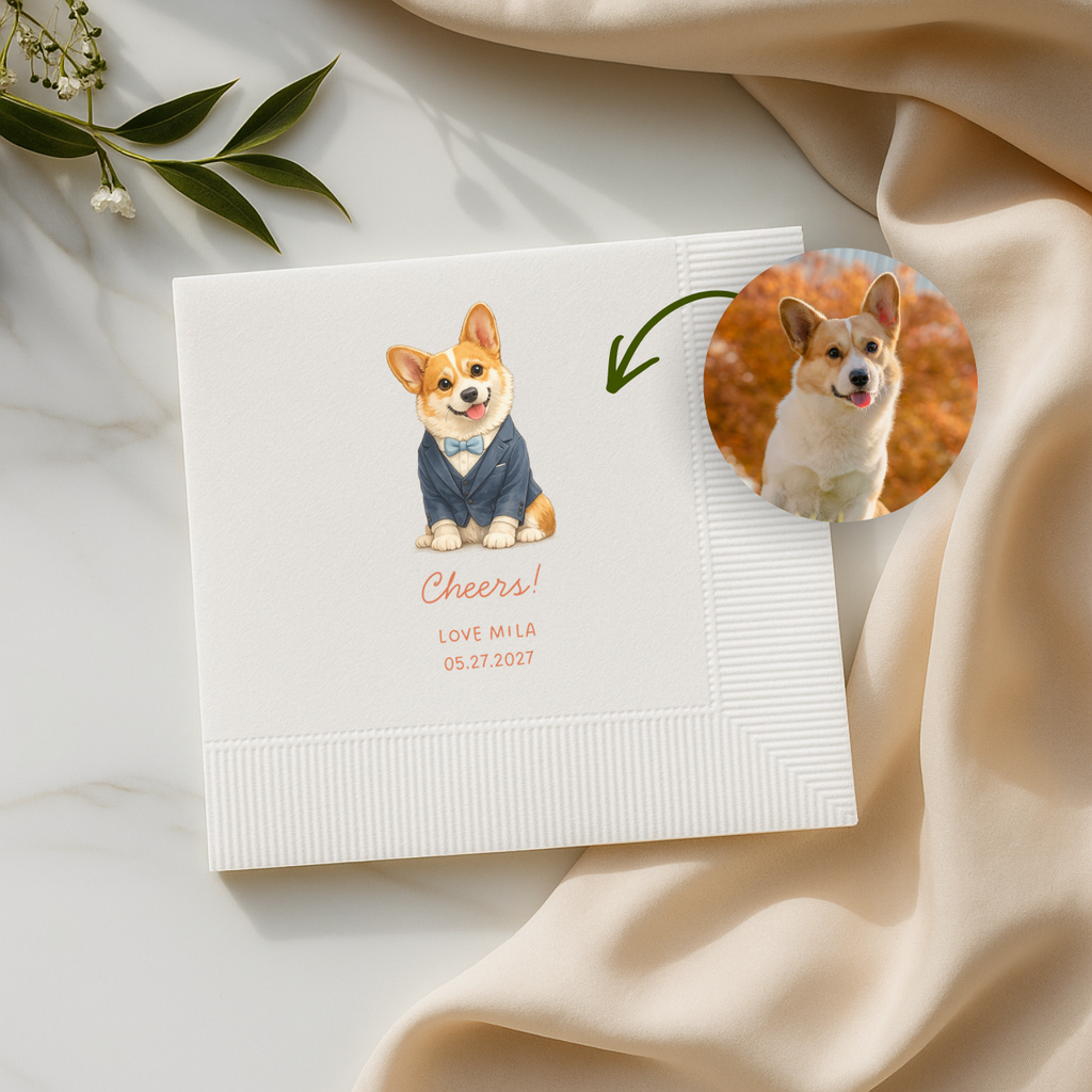 Watercolor Pet Portrait | Wedding Napkins