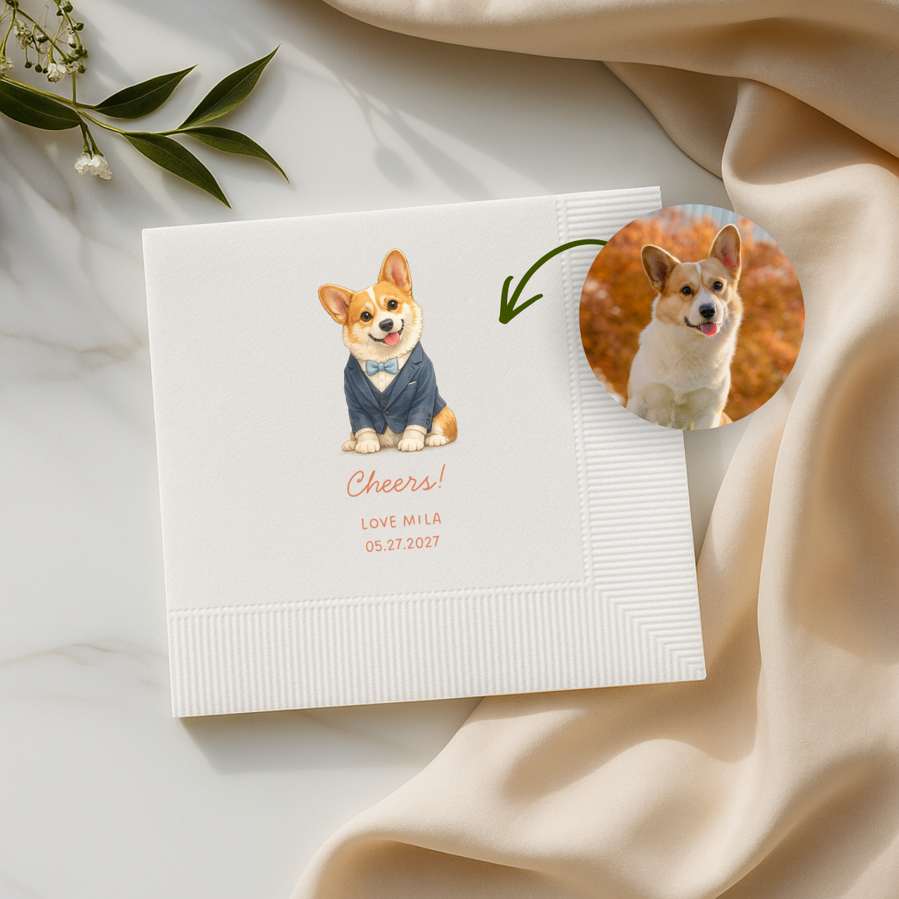 Watercolor Pet Portrait | Wedding Napkins