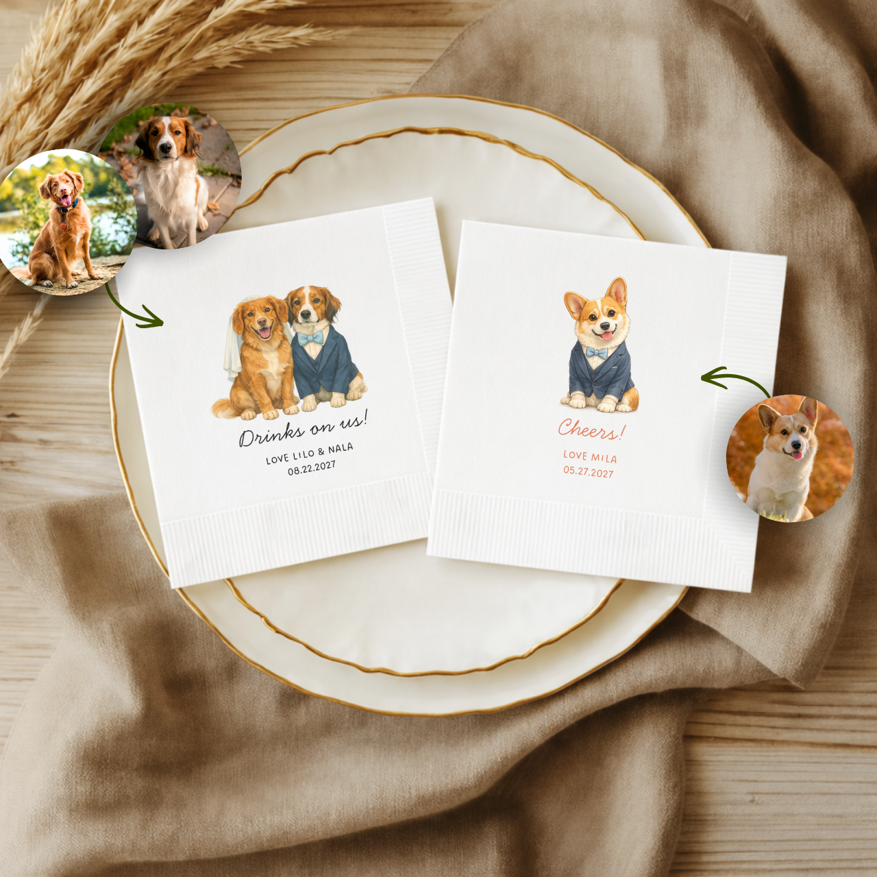 Watercolor Pet Portrait | Wedding Napkins