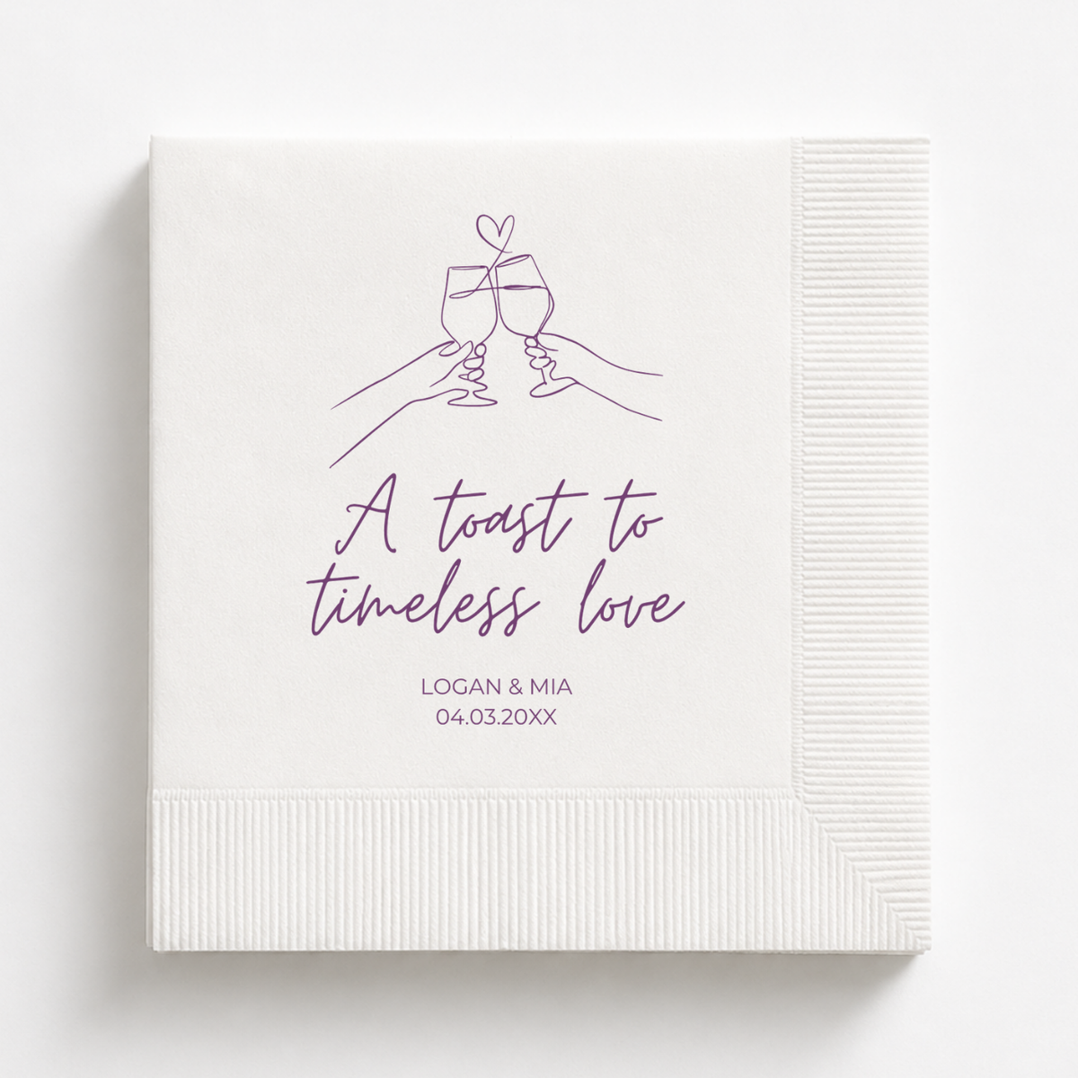 A Toast To Timeless Love wedding napkin with names and date