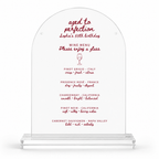Aged to Perfection wine menu birthday bar sign with wine list and tasting notes, in an acrylic dome