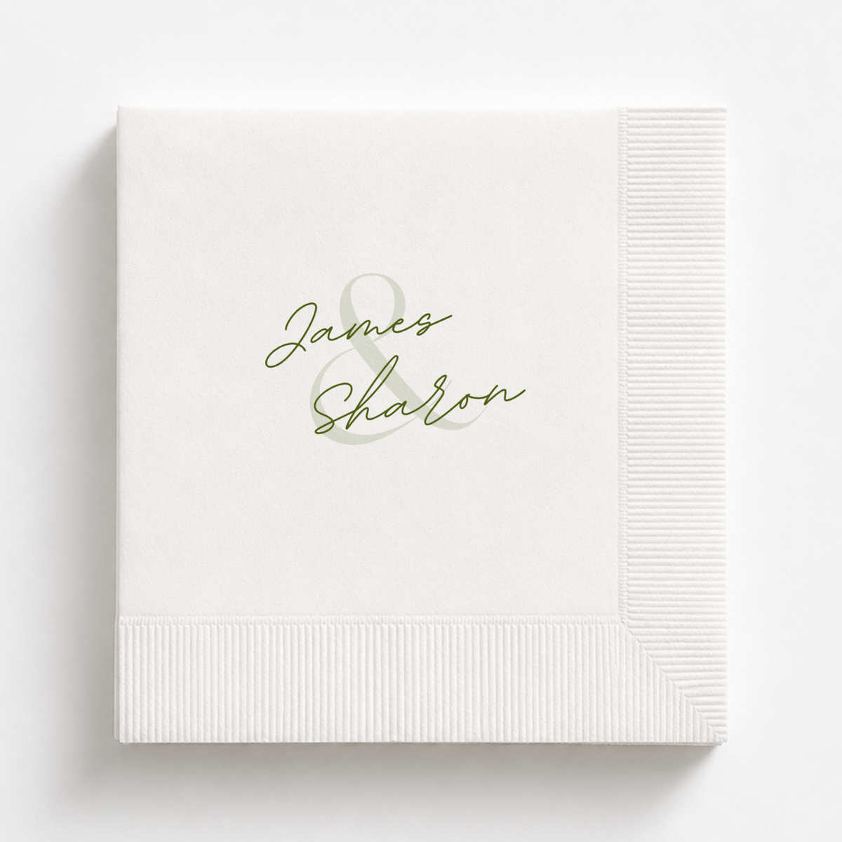 Ampersand Names wedding napkin with names joined by an ampersand
