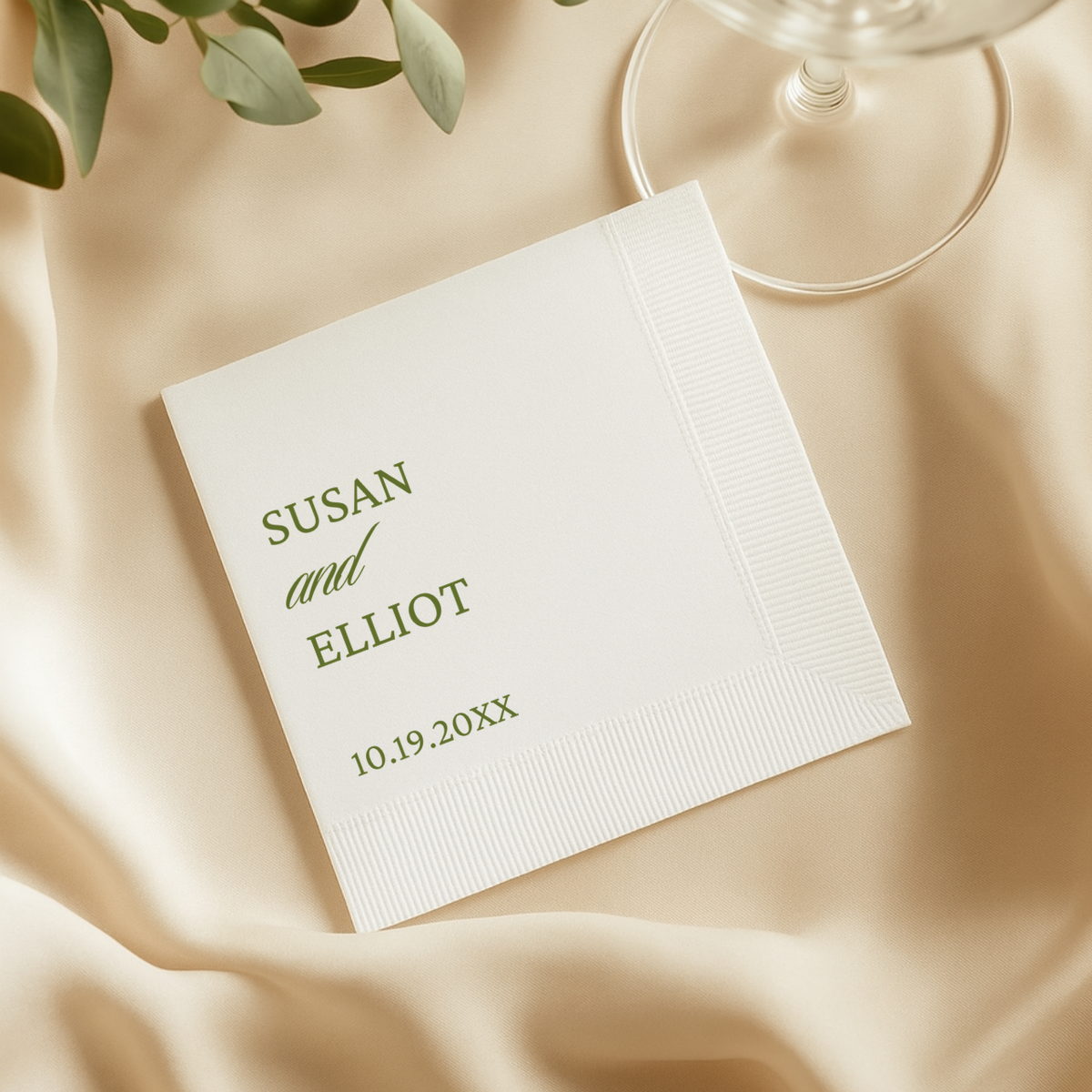 Personalized wedding napkin mixing block and script lettering