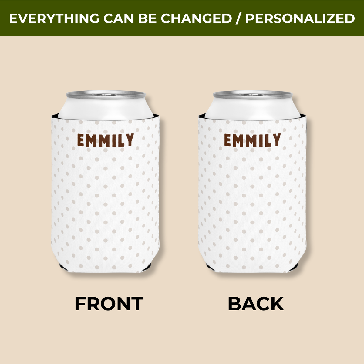 Bachelorette can cooler color options with block lettering