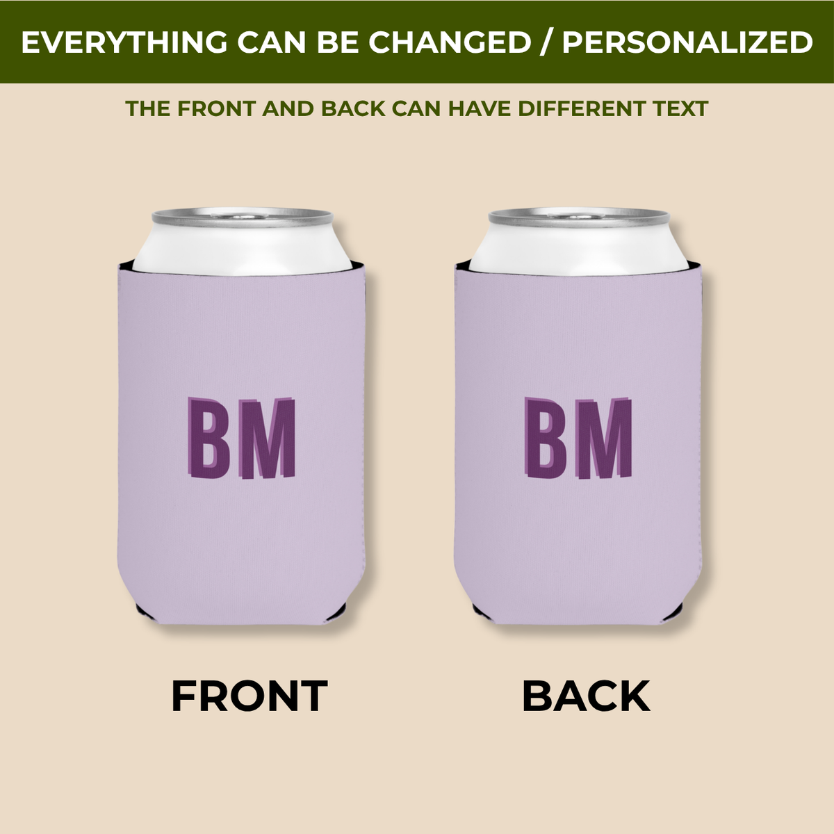 Bachelorette can cooler color options with bold monogram