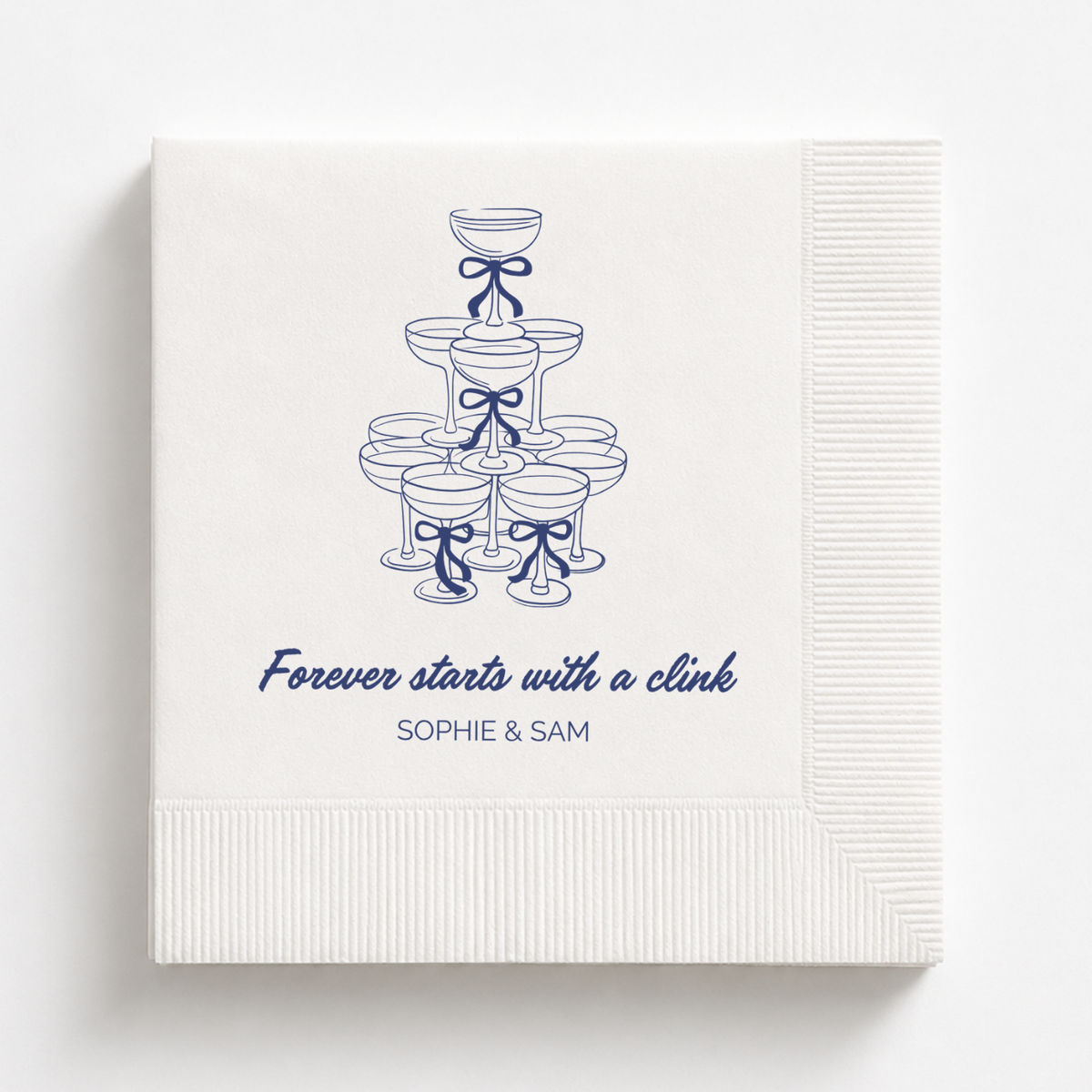 Champagne Tower wedding napkin with names and date