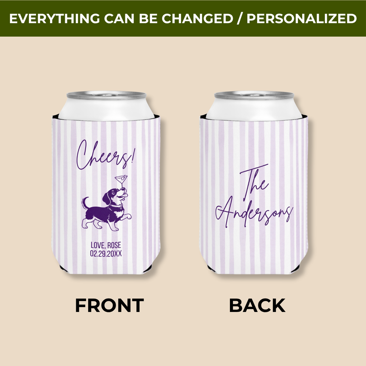 Cheers Dog Portrait can cooler colors and print options