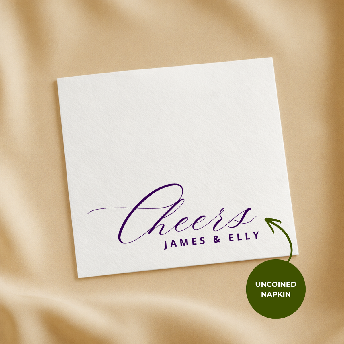 Cheers flourish wedding napkin with names underneath
