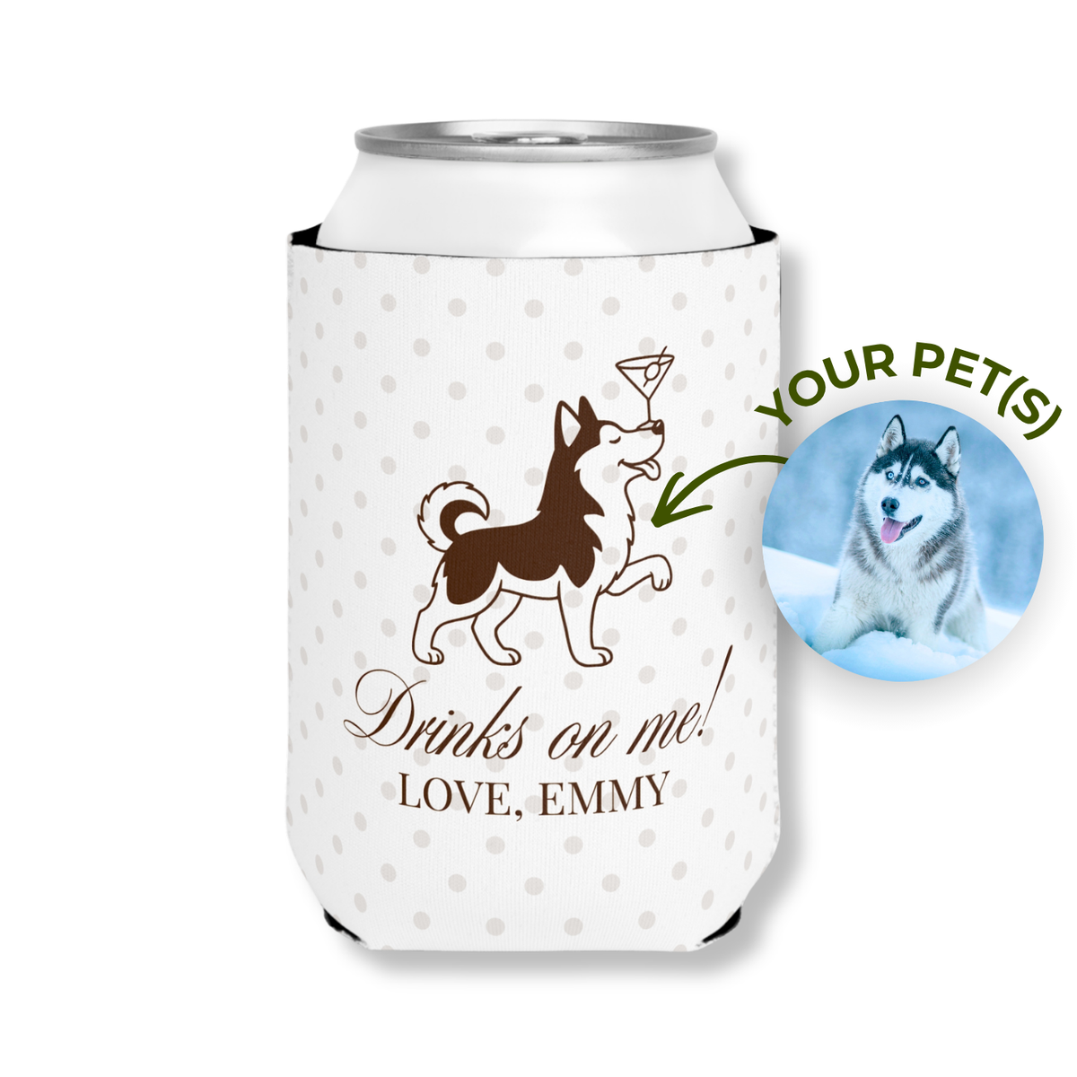 Cheers Pet Portrait wedding can cooler with a pet drawn from a photo