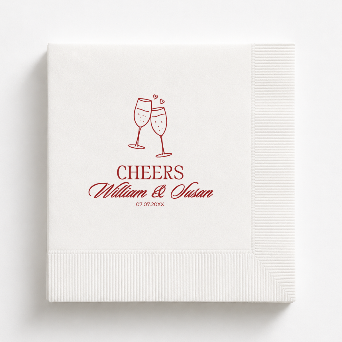 Cheers Sparkle Champagne Flutes wedding napkin with names and date